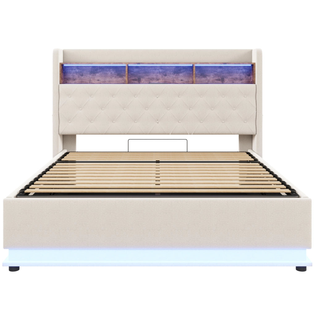 Letto imbottito LED con USB e ampio spazio contenitivo