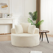 POLTRONA tonda 110 cm in velluto a coste beige con 3 cuscini