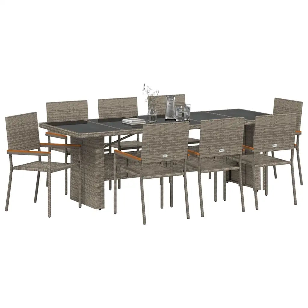 Set da Pranzo per Giardino 9 pcs Grigio polyrattan