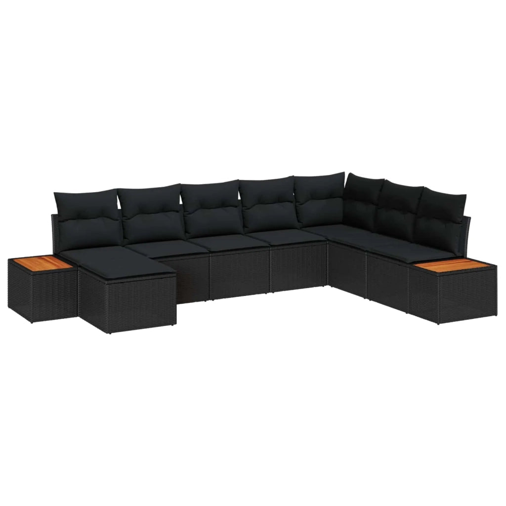 Set Divano da Giardino con cuscino 9 pcs Nero Polyrattan