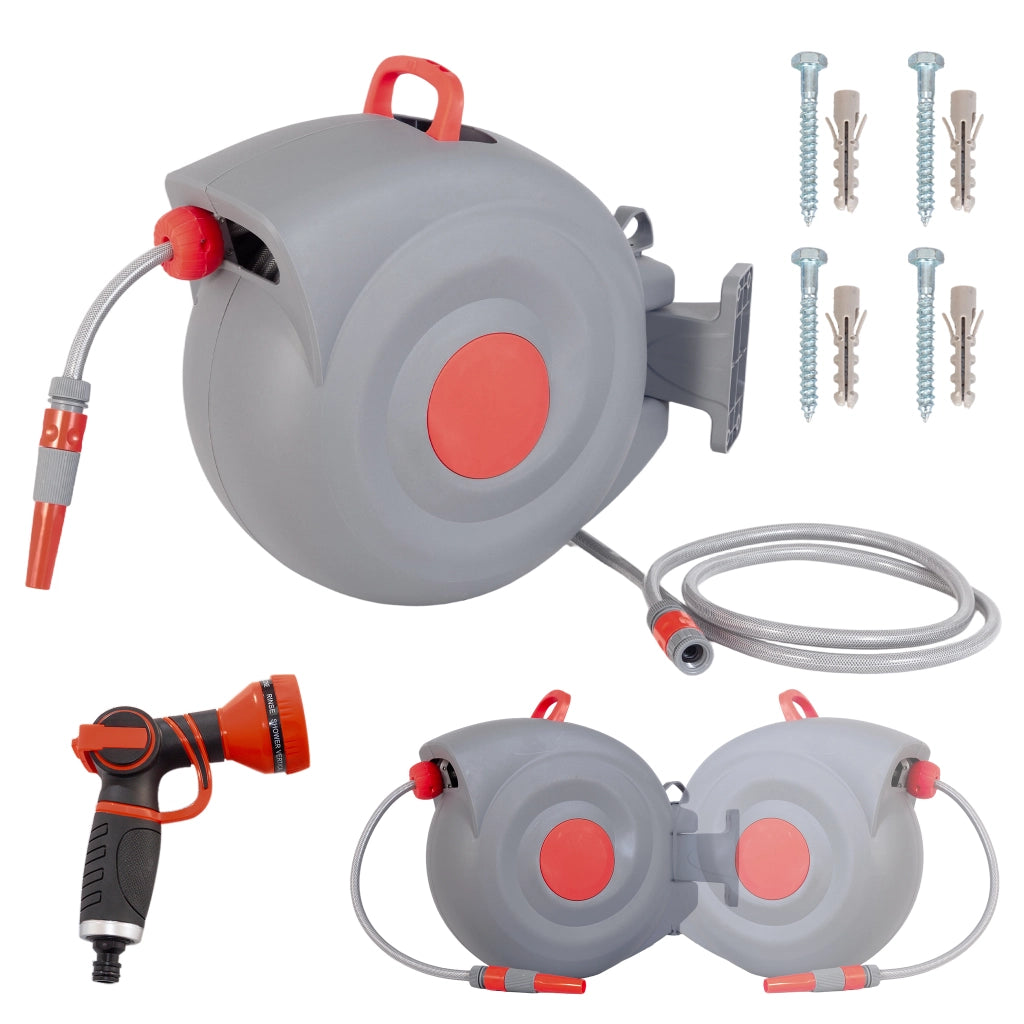 Avvolgitubo da Giardino 30m con Testa Spray 9 Funzioni ¨C MINIMAL ¨C Parete, Antirugine, Resistente UV