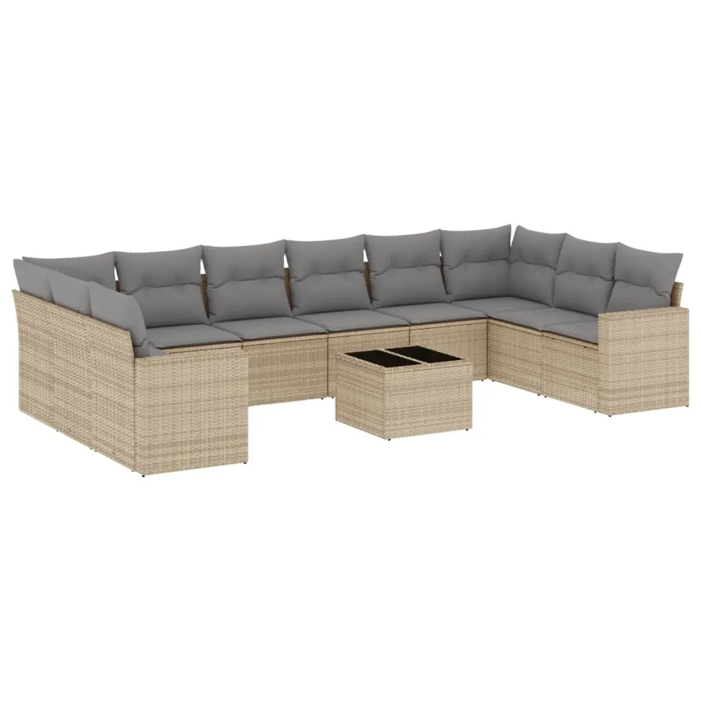 Set Divani da Giardino 11 pz con Cuscini Beige in Polyrattan 3219469
