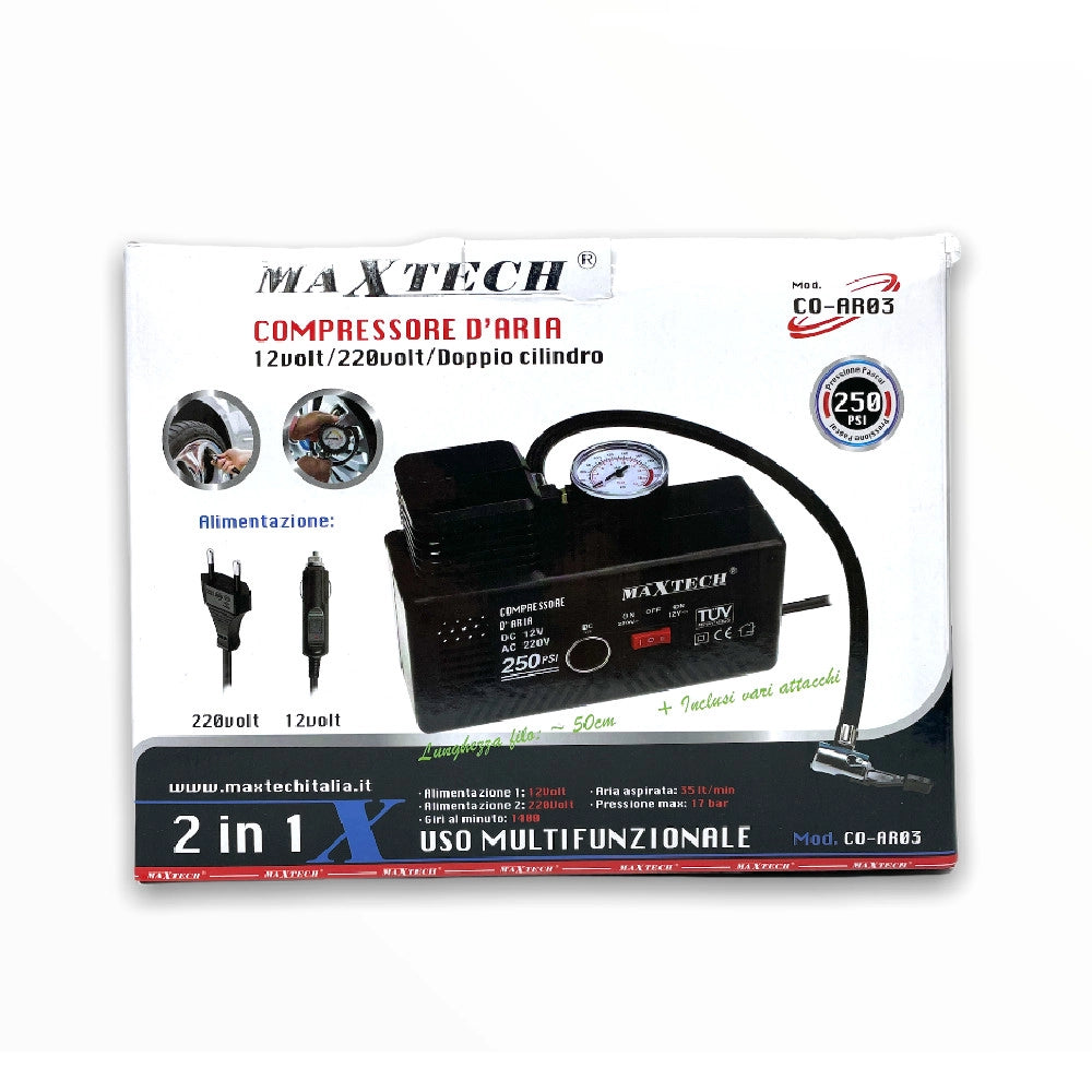 Trade Shop - Compressore Ad Aria 35lt 12v/220v Adattatori Inclusi Max 17bar Co-ar03 Portatile -
