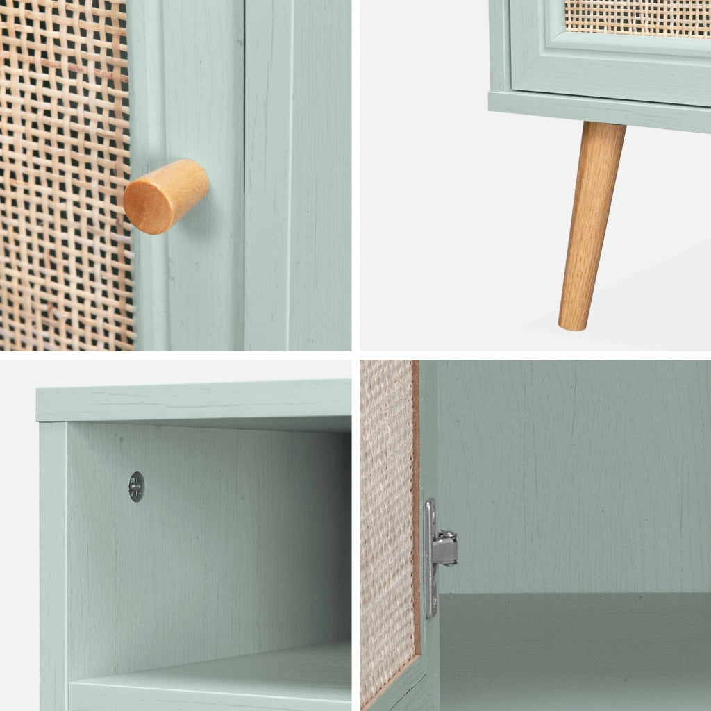 Comodino scandinavo in vimini, verde celadon