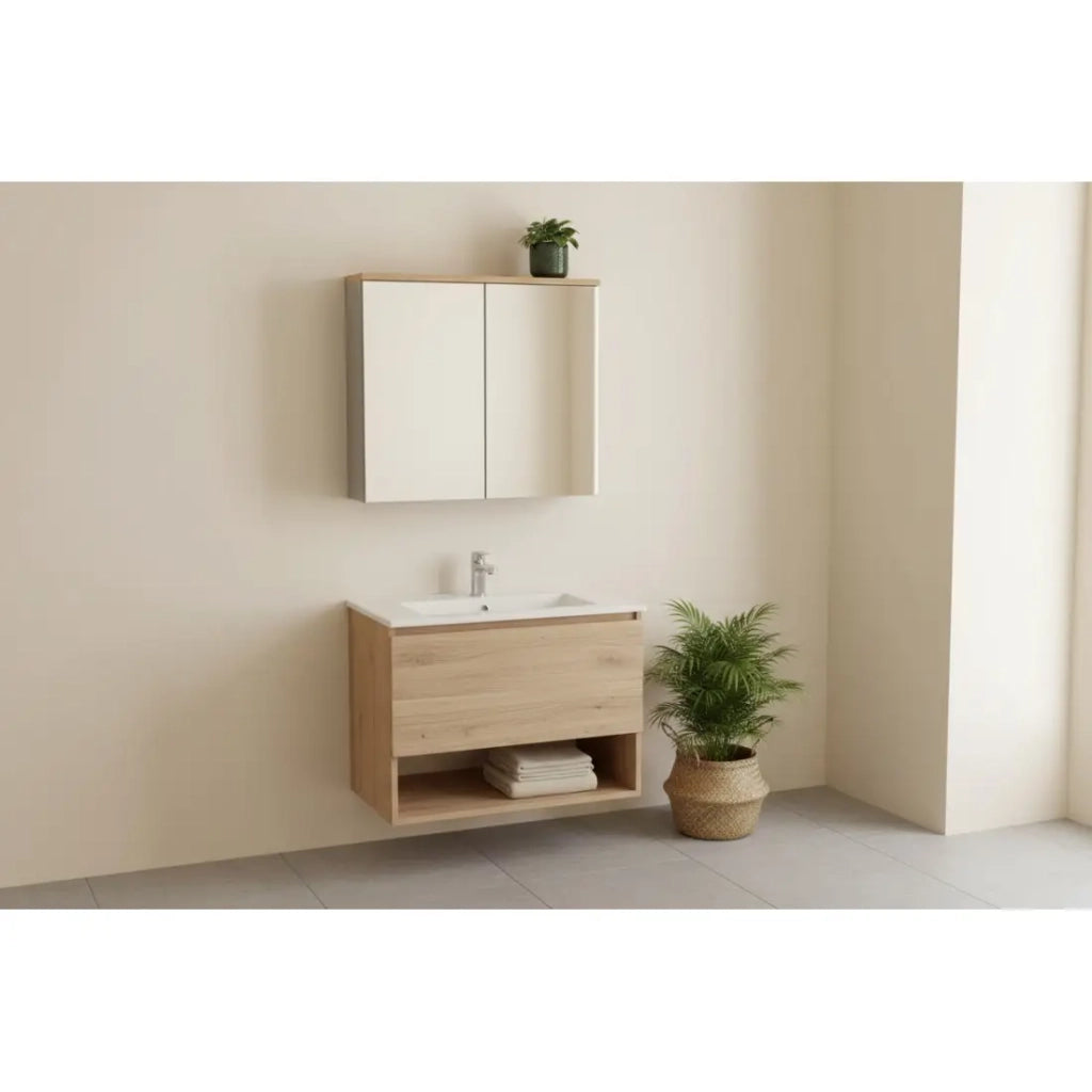 Mobile da bagno ERMANO – Finitura legno e grigio lucido, 80 cm