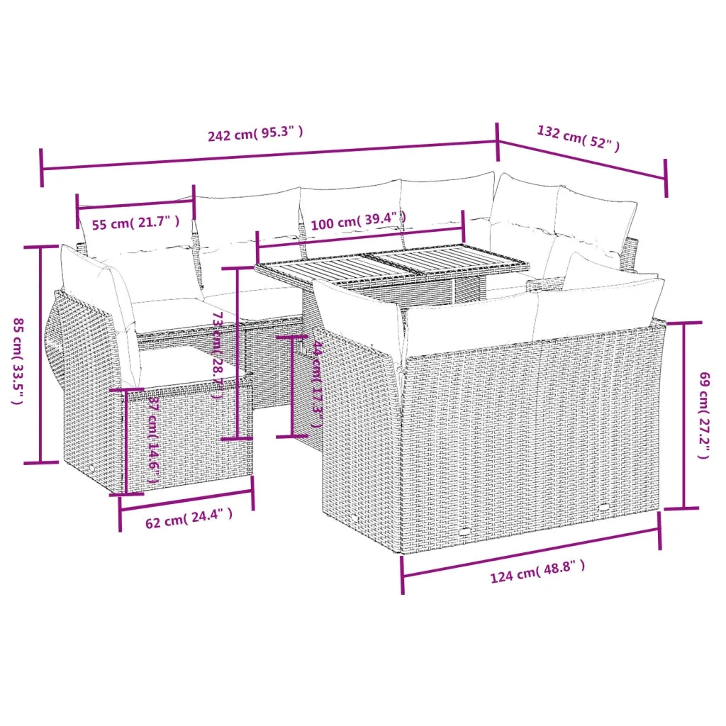 Set Divani da Giardino 9 pz con Cuscini Nero in Polyrattan 3272288