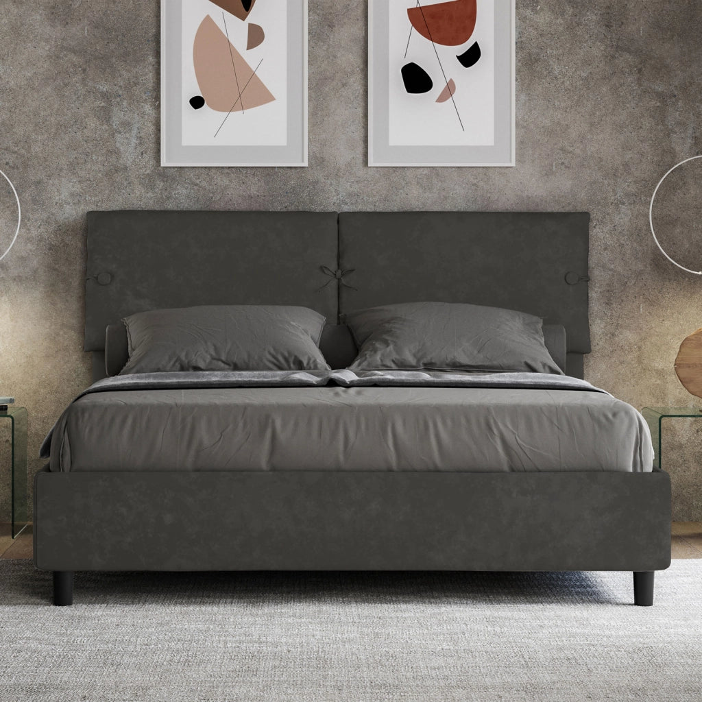 BS COM Letto matrimoniale con rete imbottito 160x190 microfibra grigio