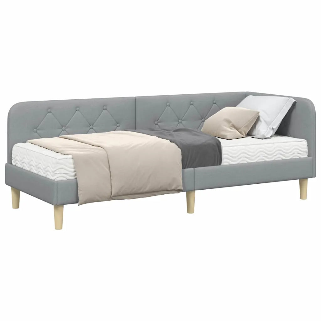 Cornice del letto ad angolo Grigio chiaro 80 x 200 cm Tessuto