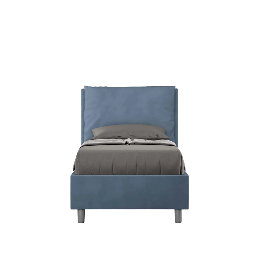 BS COM Letto singolo contenitore imbottito 90x190 microfibra blu