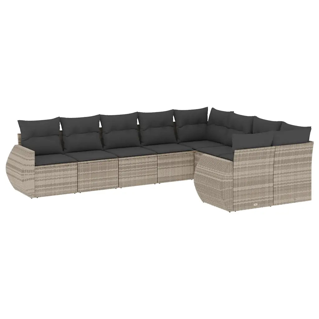 Set Divano da Giardino 9pz con Cuscini Grigio Chiaro Polyrattan 3221841