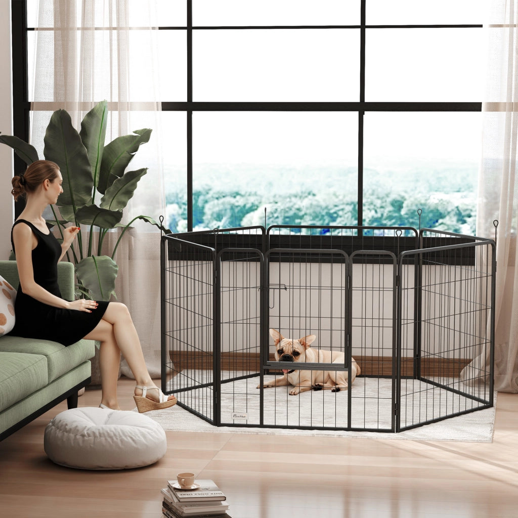 Recinto per Cani 6 Pannelli con Porta ¨C Minimal ¨C Nero 80 cm