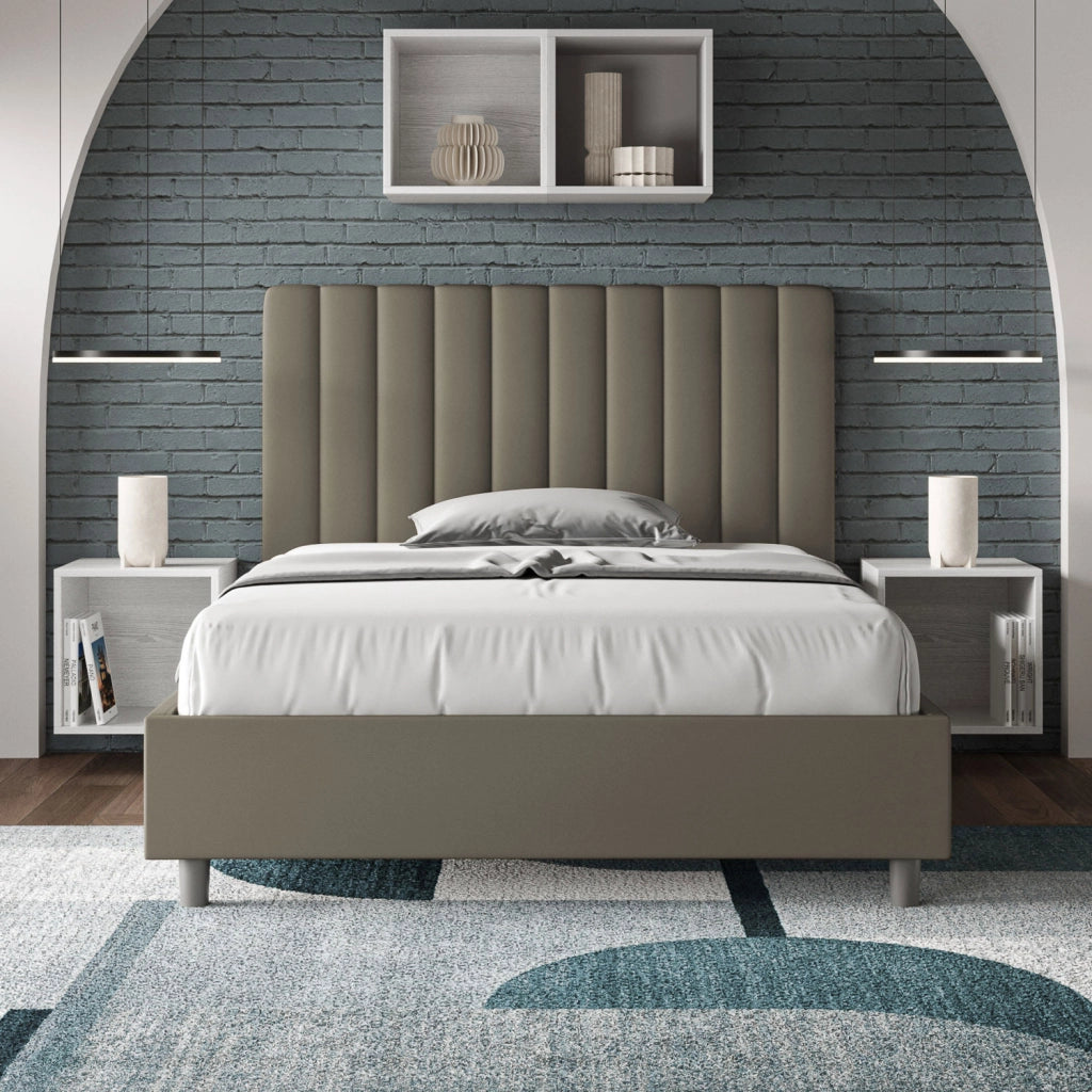 BS COM Letto una piazza e mezza con rete imbottito 120x200 similpelle cappuccino