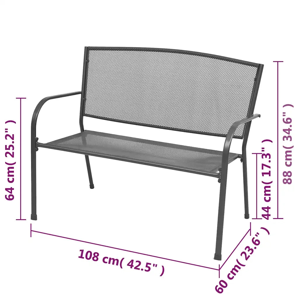 Panchina da Giardino | Panca da Giardino 108 cm Acciaio e Rete Antracite