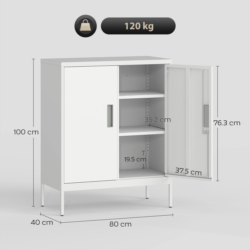 Armadio Mobile Multiuso ¨C Xylo ¨C 2 Ripiani Regolabili Bianco con Serratura 80x40x100 cm