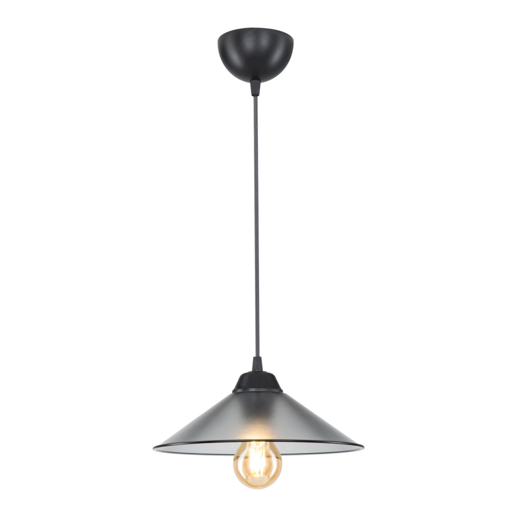 Lampada a Sospensione 'Hereford' con Paralume a Cono - Nero/Grigio [lux.pro]