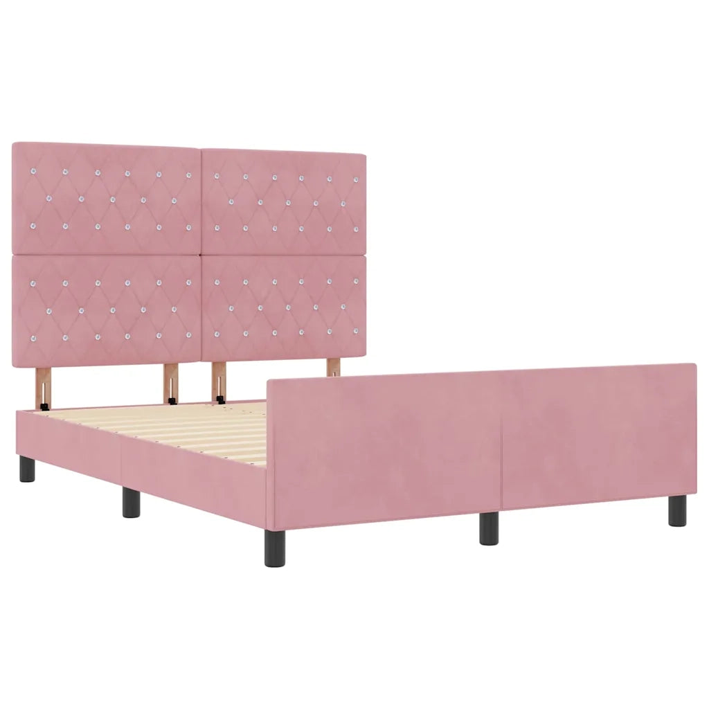 Letto a molle con testiera Rosa 140 x 190 cm Velluto