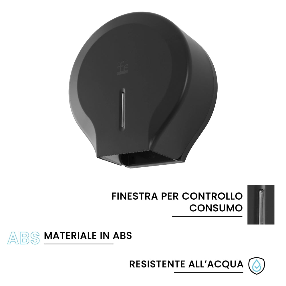 Distributore di carta igienica a rotoli fino a 300 mt in ABS nero