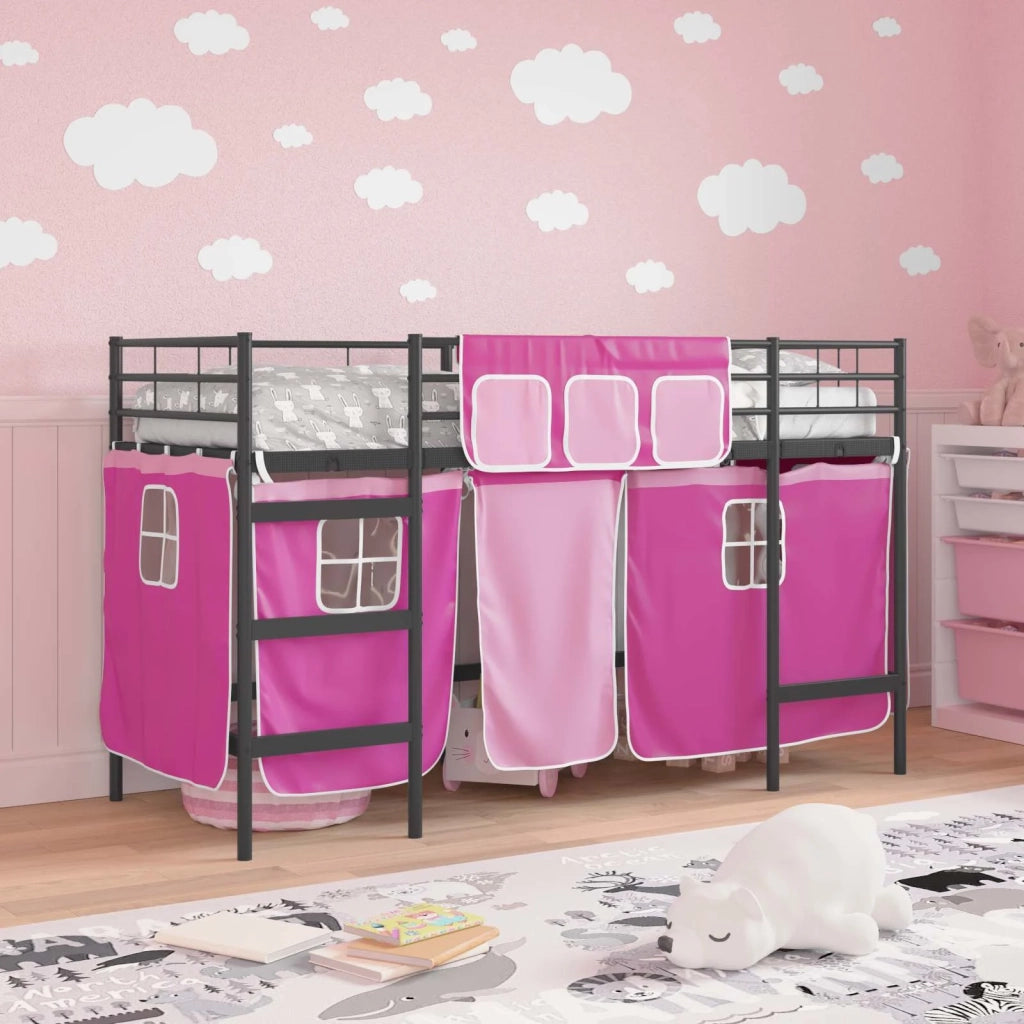 Struttura del Letto Loft per Bambini con Tendine-Giroletto per bambini Nero e rosa 781072