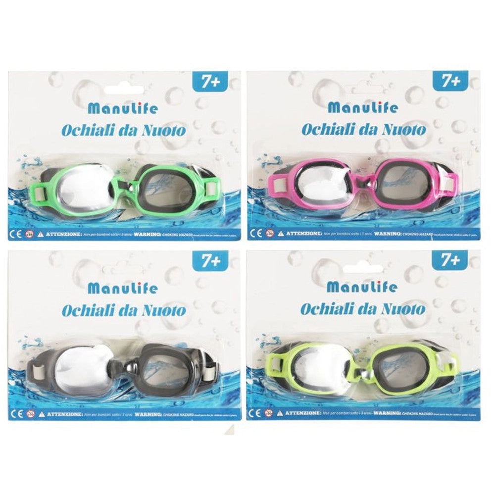 Trade Shop - Occhialini Da Nuoto Per Bambini Adulti Unisex Piscina Colorati 7+ Anni 16x4cm 605418 -