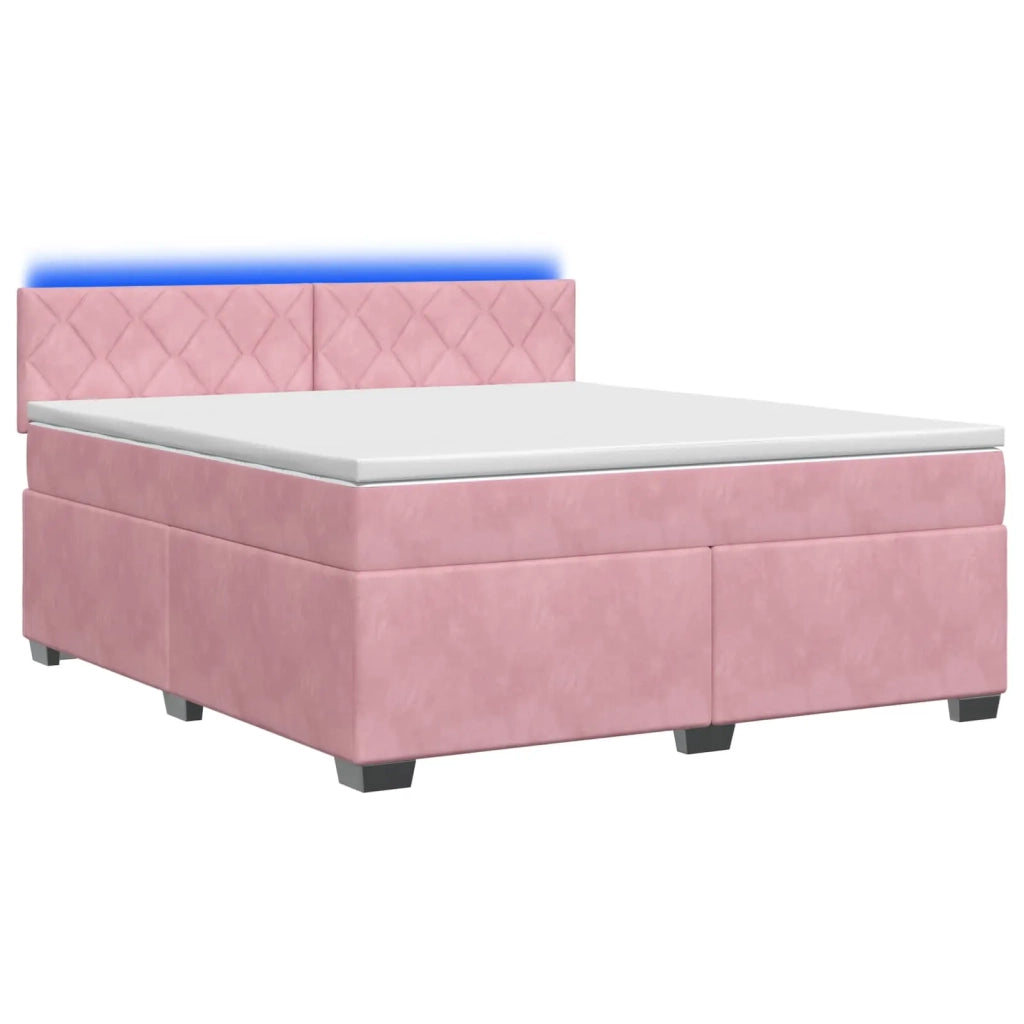 Letto con Box Spring, Materasso e LED Rosa 140 x 200 cm Velluto 3452203