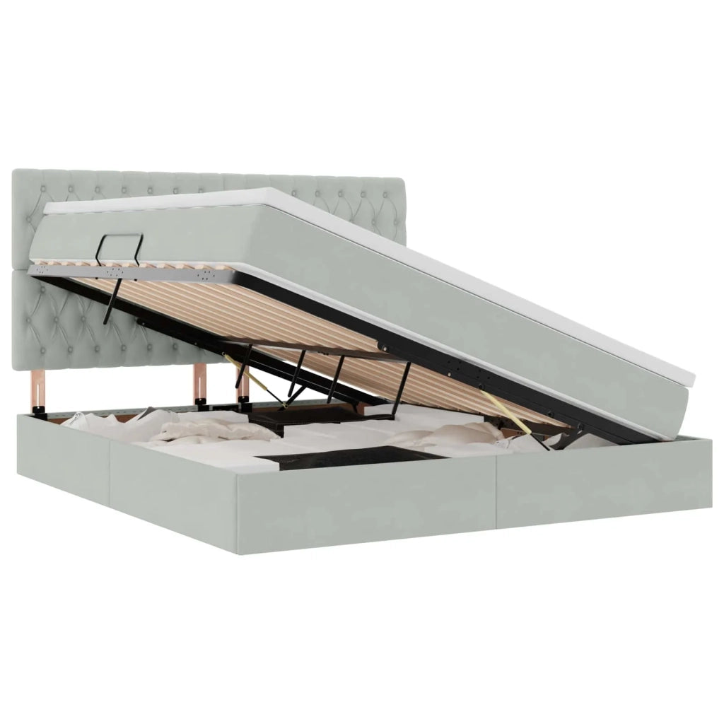 Letto con contenitore e LED Grigio chiaro 180 x 200 cm Velluto