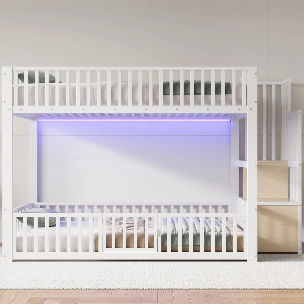 Letto a Castello con Contenitore e LED ¨C Xylo ¨C Bianco 140x200