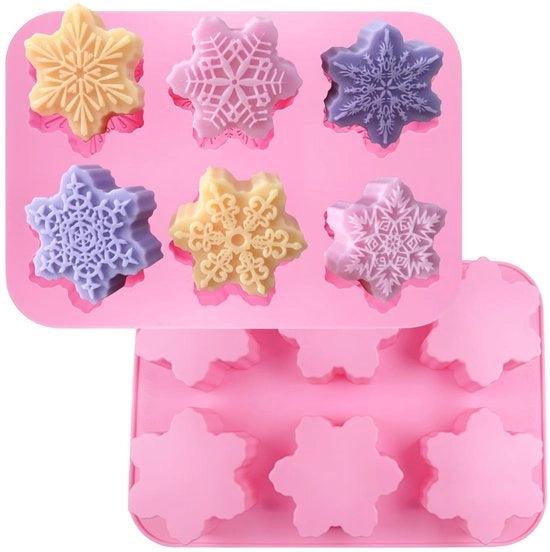 Forme in silicone a forma di fiocchi di neve - Stampi per cioccolato - Modelli per torte e budini - Set di 6 cavità - Adatto per muffin e gelati - Stampi per dolci