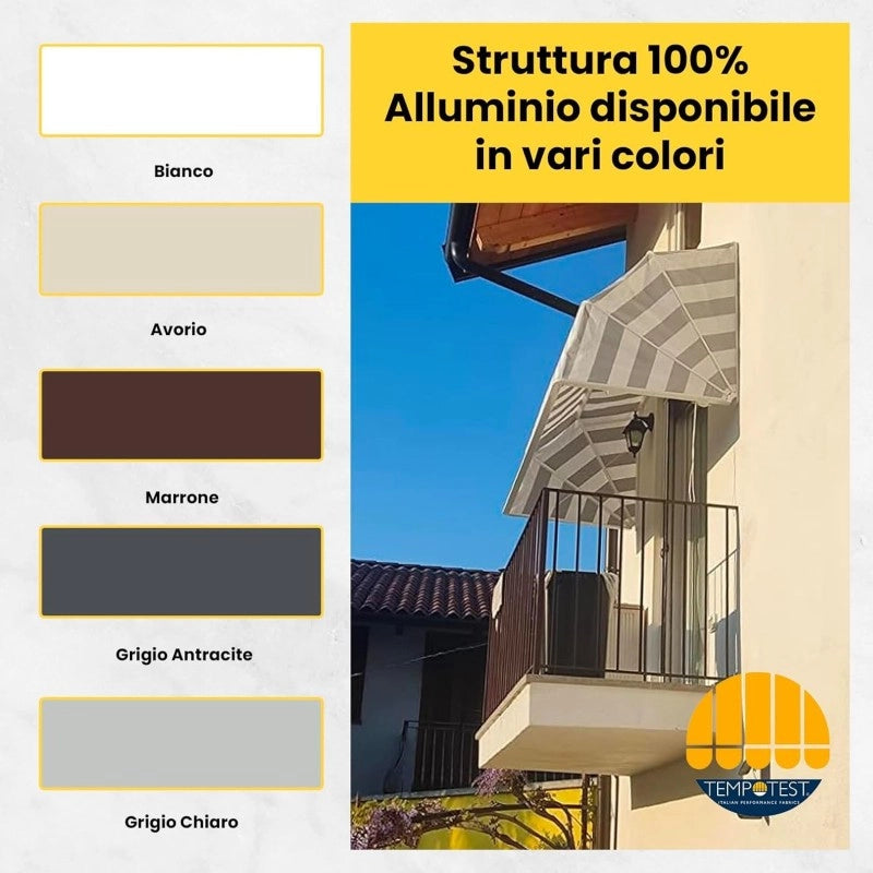 Tenda Sole Cappottina 4 Raggi, Tessuto Tempotest Parà Avorio 93, Larghezza 1,50 x Sporgenza 0,80, UV-Resistente, Impermeabile - Giardino, Balcone
