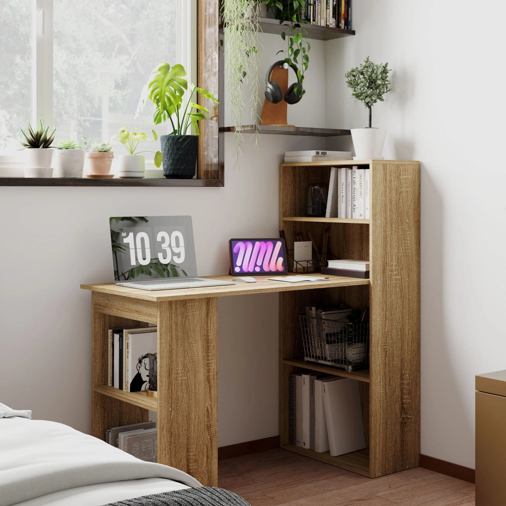 Scrivania angolare con libreria ¨C Minimal ¨C Legno rovere
