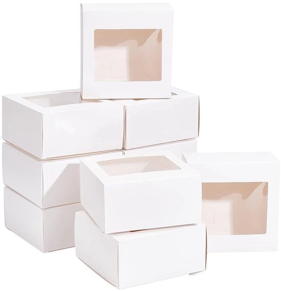 Scatola di doni con finestra - Carta forte - 12 x 12 x 6 cm - 18 pezzi - Per feste di compleanno/ matrimoni - Per confezioni di pasticceria - Confezione regalo