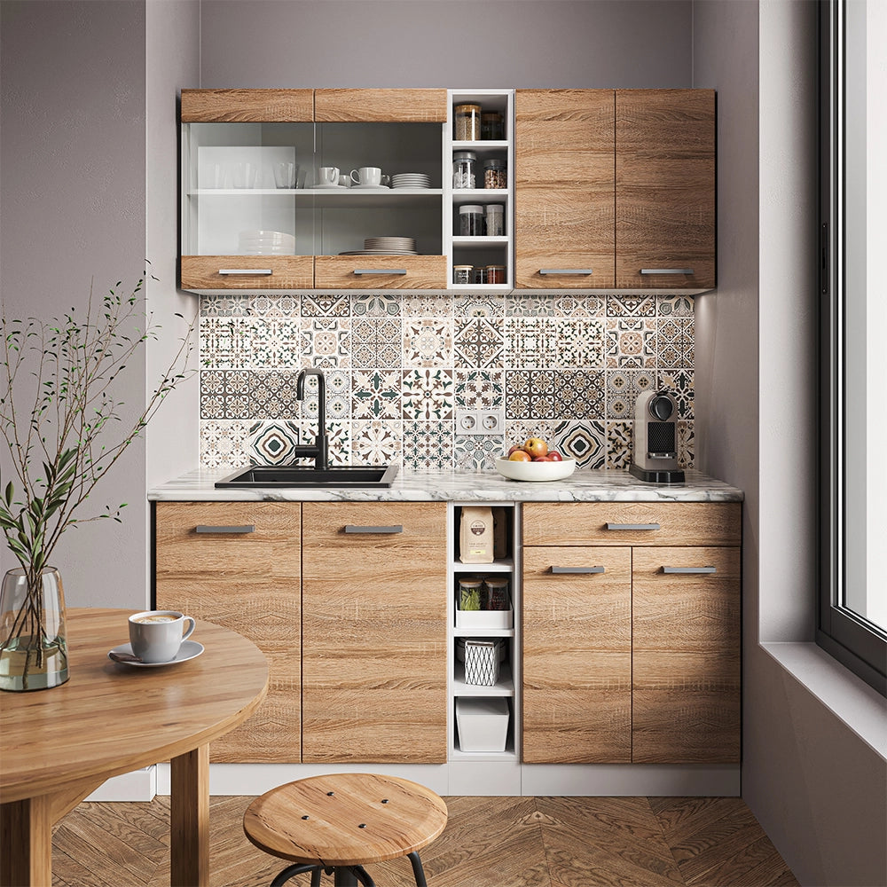 Vicco Cucina completa Sonoma/Bianco 160 cm , PL Marmo