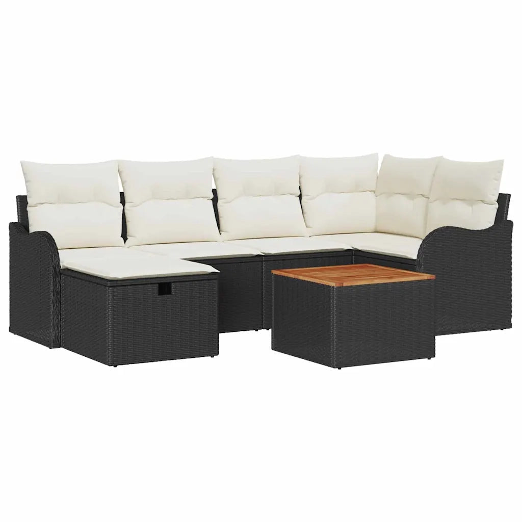 Set Divano da Giardino con cuscino 7 pcs Nero polyrattan