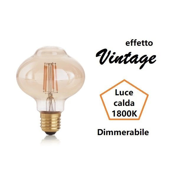 LAMPADINA BOLLA A LED 4W LUCE CALDA 1800K 340 LM E27 DIMMERABILE VETRO AMBRATO