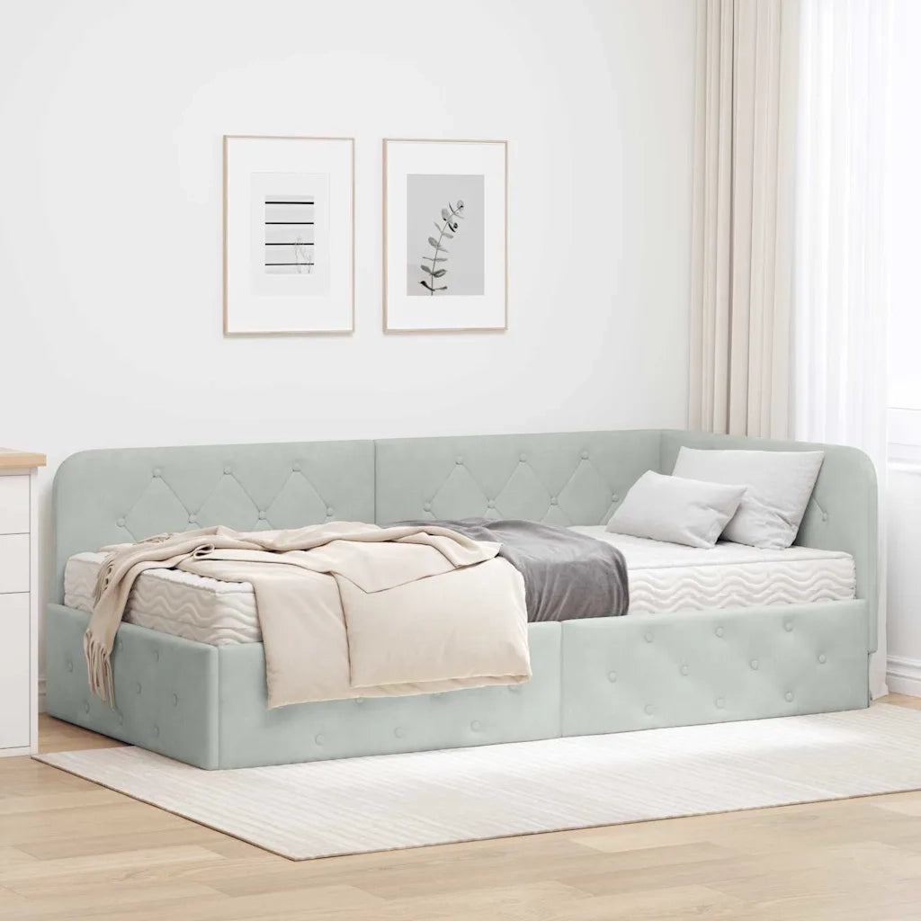 Cornice del letto ad angolo Grigio chiaro 100 x 200 cm Velluto