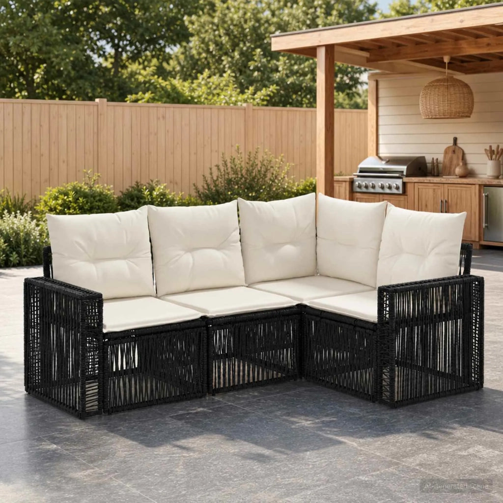 Set Divano da Giardino 4 pz Nero e Bianco Crema polyrattan 3435115