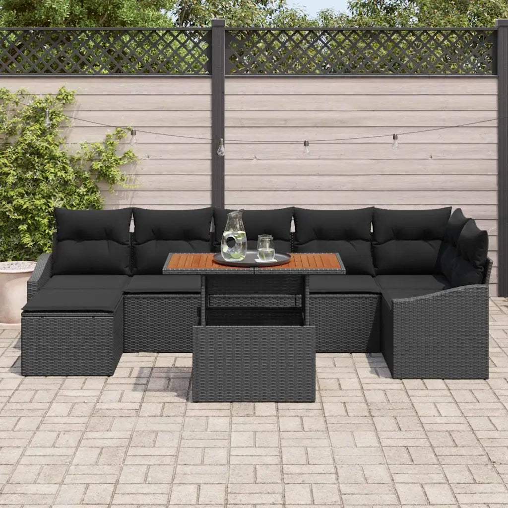 Set da Pranzo per Giardino con cuscino 8 pcs Nero e Marrone 3349869
