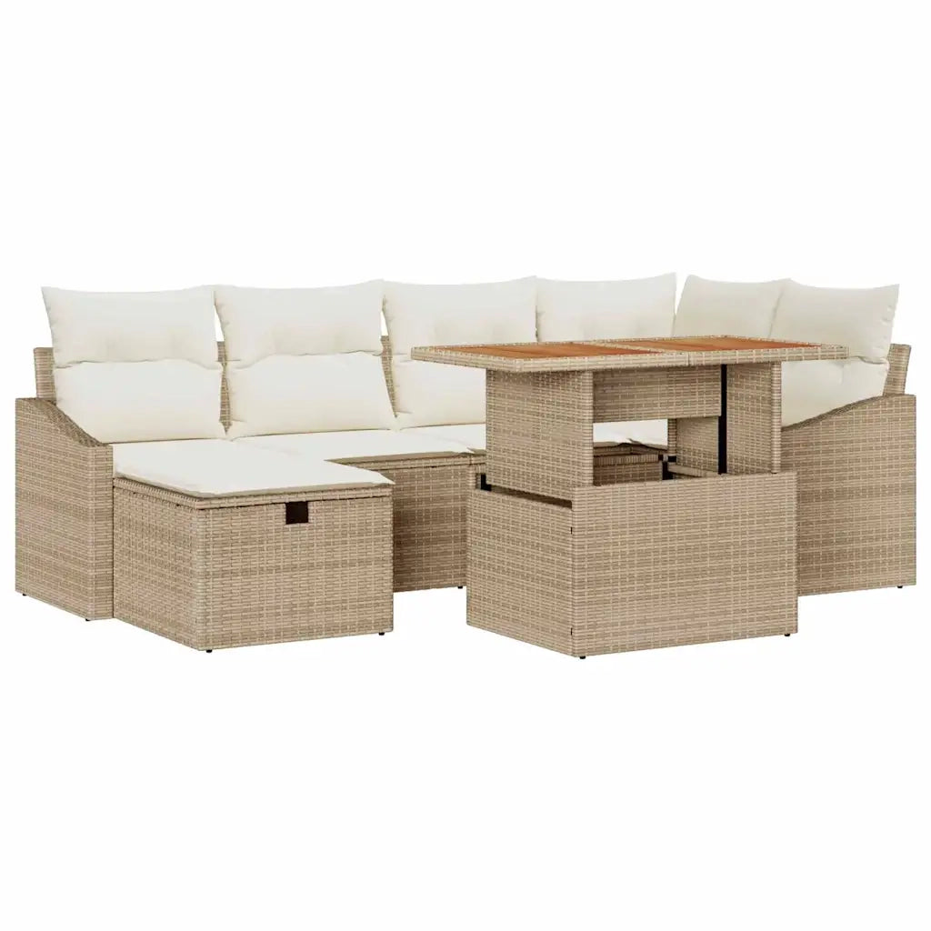 Set Divano da Giardino con cuscino 7 pcs Beige polyrattan