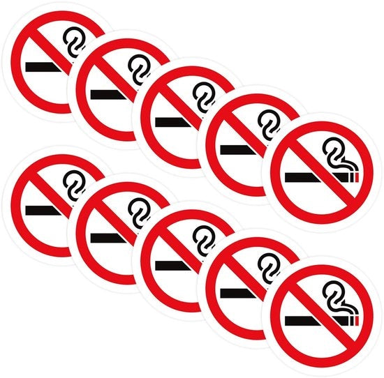 Etichetta di avviso di divieto di fumo - 10 pezzi - Autoadesivo - Impermeabile - Resistente alle abrasioni - Adatto per aziende/scuole - 7,6 cm - Tabellone di divieto di fumo
