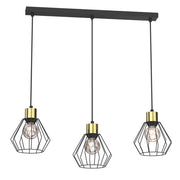 Lampada sospesa industriale Parkla 3 luci E27 nero oro