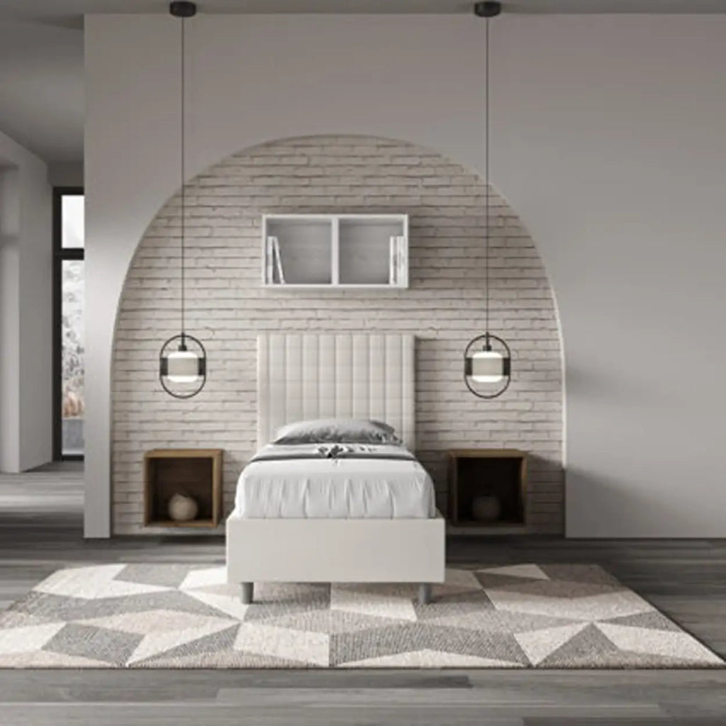 Letto singolo contenitore imbottito 90x190 similpelle bianco Sunny
