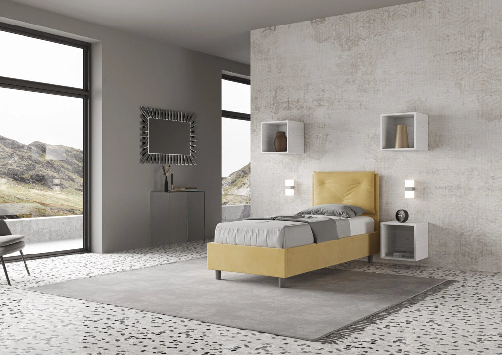 BS COM Letto singolo contenitore imbottito 90x200 microfibra ocra