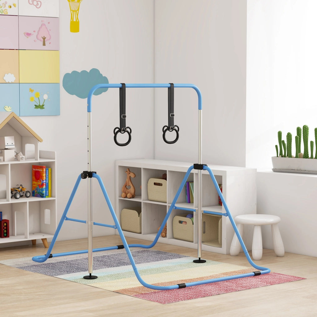 Barra di Ginnastica per Bambini Regolabile in Altezza 5 Livelli con Anelli ¨C Minimal ¨C Blu