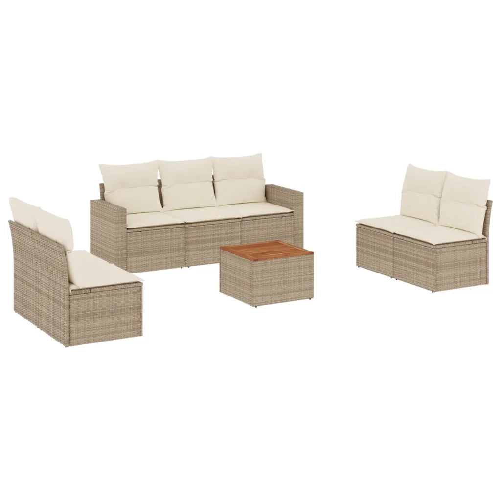 Set Divano da Giardino 8 pz con Cuscini Beige in Polyrattan 3224077