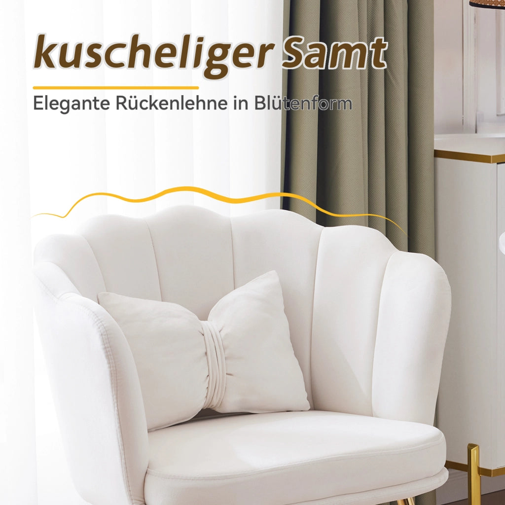 Poltrona con Cuscino Farfalla e Schienale a Petali, Design Ergonomico, in Velluto, Beige