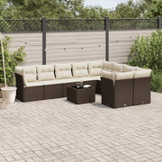 Set Divani da Giardino 10pz con Cuscini in Polyrattan Marrone