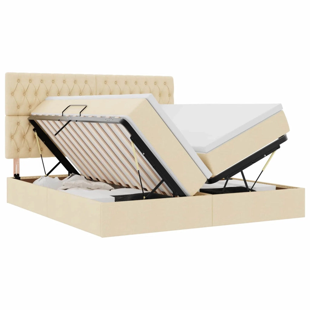 Letto con Contenitore Crema 200 x 200 cm Pelle Sintetica 3372219