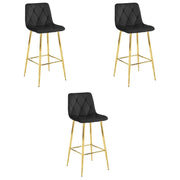 Set di 3 Sgabelli Nado in Velluto Nero e Gambe Oro