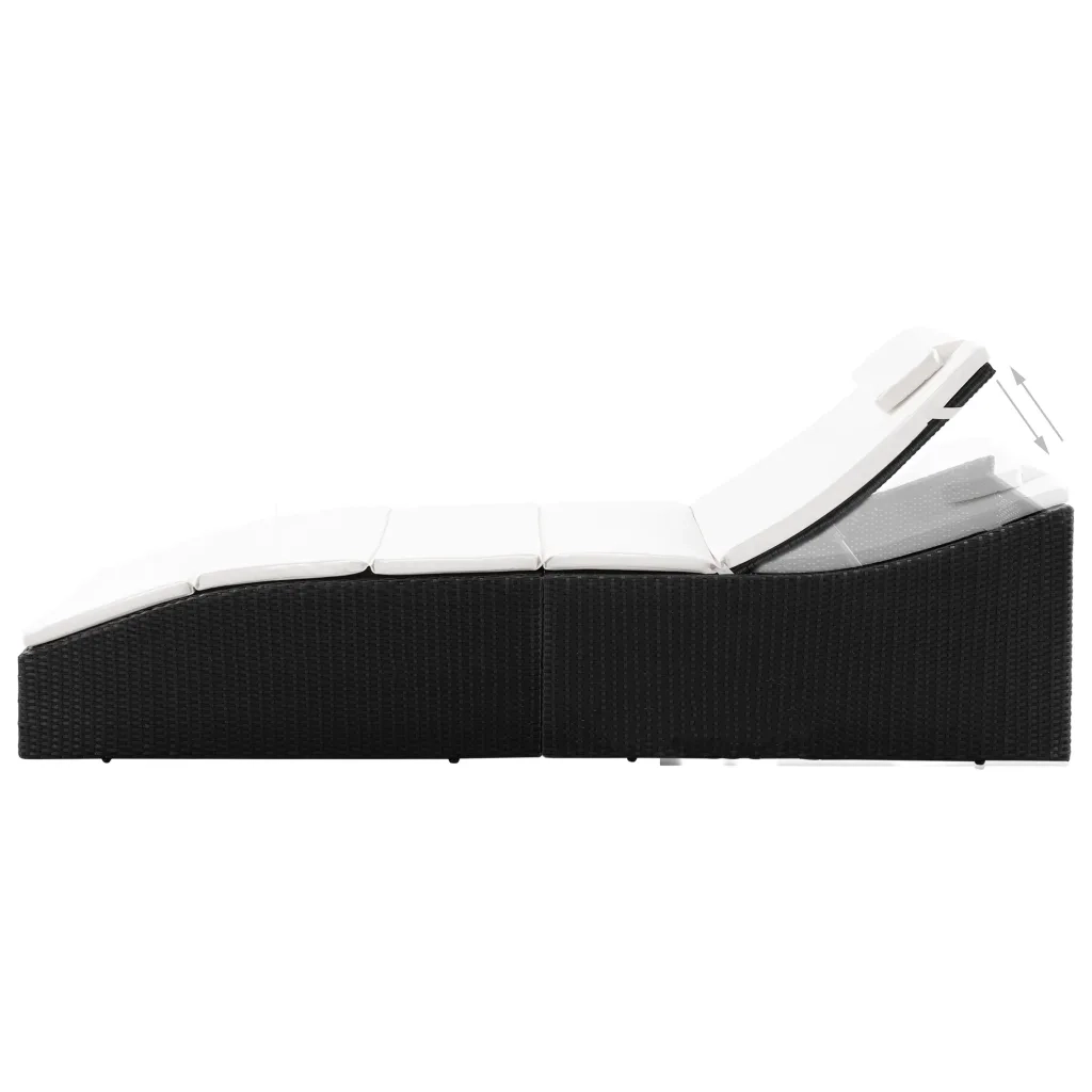 Lettino con Cuscino in Polyrattan Nero 44134