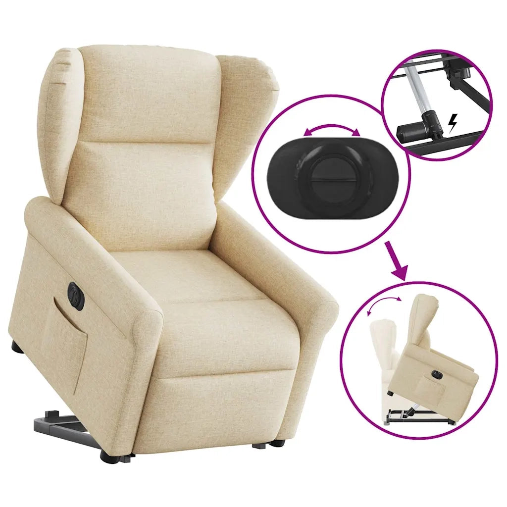 Poltrona Alzapersona Reclinabile Elettrica Crema in Tessuto 3303402