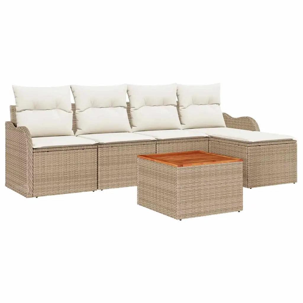 Set Divano da Giardino con cuscino 6 pcs Beige polyrattan